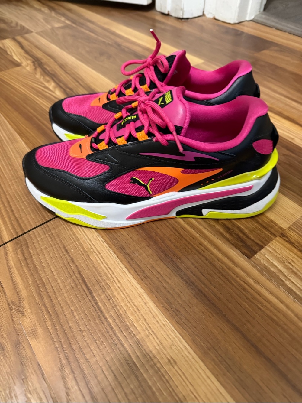 Puma Pink Black Orange Neon Yellow Women's Sneakers - Picture 2 of 4